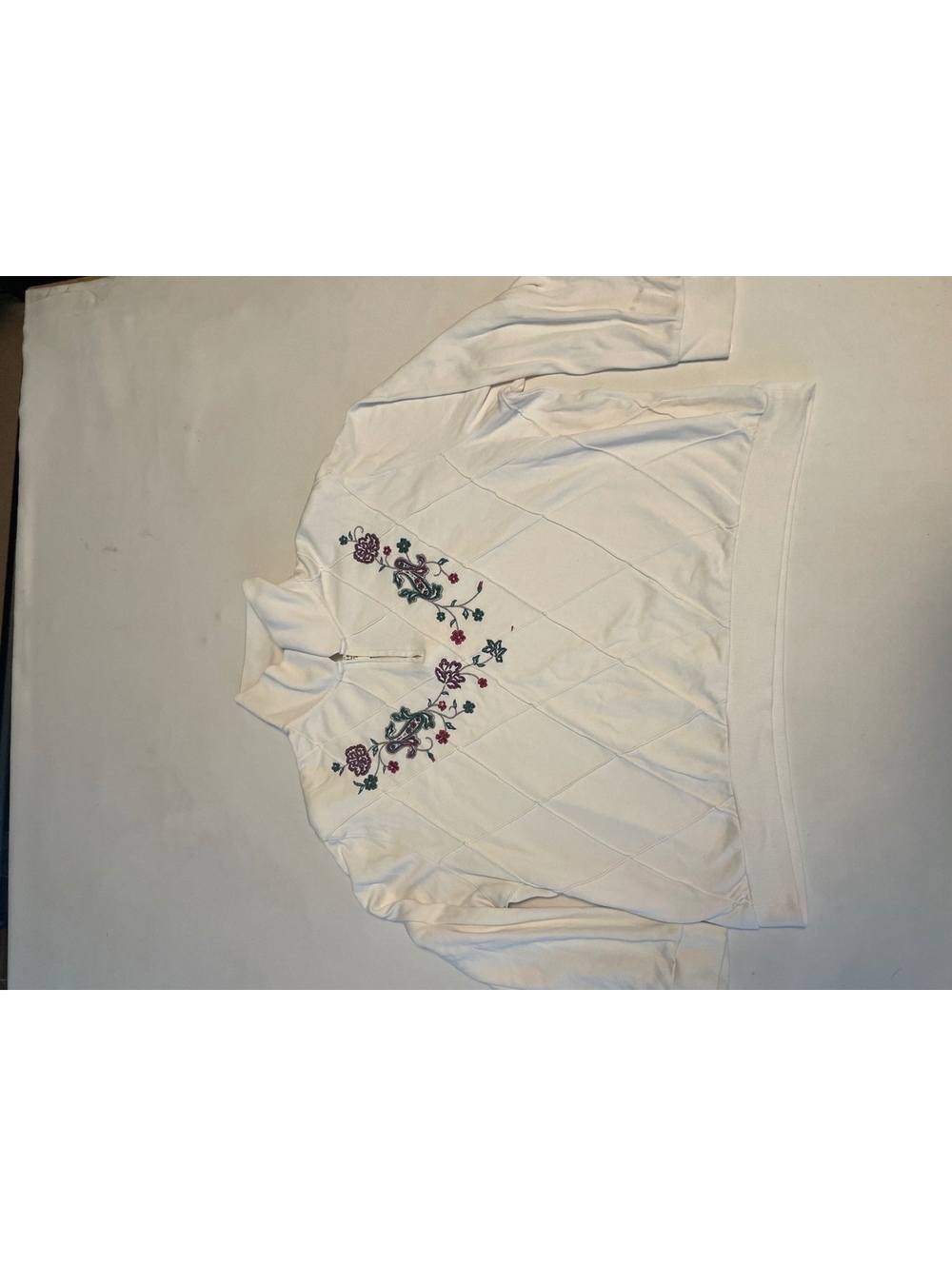 Bon Worth White Half-Zip Pullover with Floral Embroidery